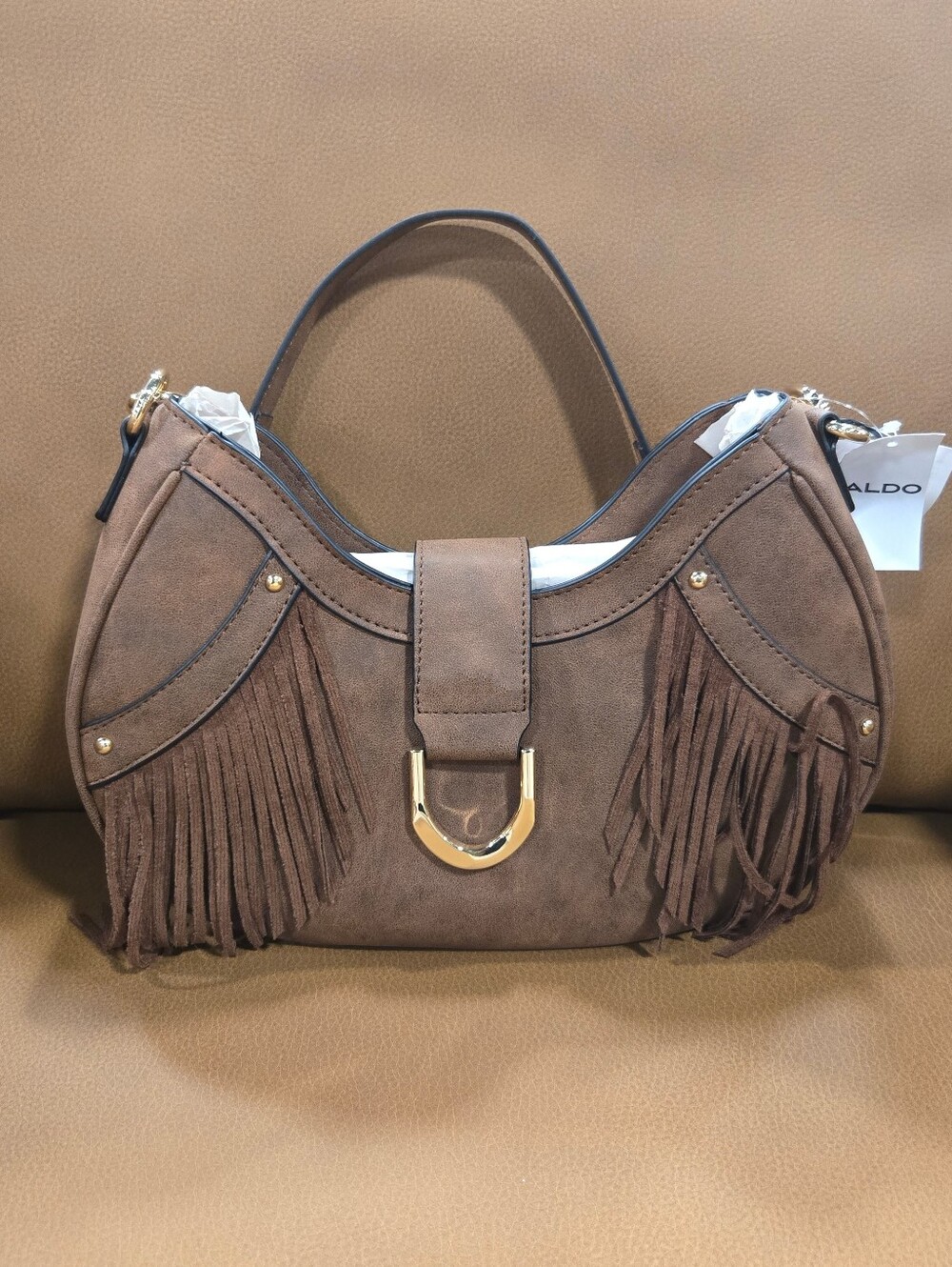 ALDO Brown Suede Fringe Hobo Handbag